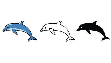 Obraz premium Three dolphins in different colors and styles swimming together in unison