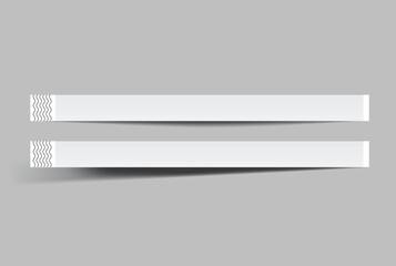 Blank white paper wristbands mockups isolated on background. Empty event wrist bands paper event bracelet design for festival access, admission control, hand entrance event, wristlet, concert armlet