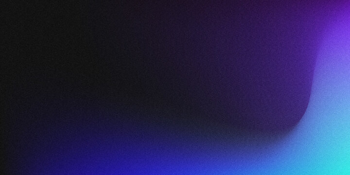 Grainy abstract gradient background with black, purple, blue, and cyan tones. Smooth color transition and soft shadow shape. Ideal for tech branding, digital design, or creative advertising.