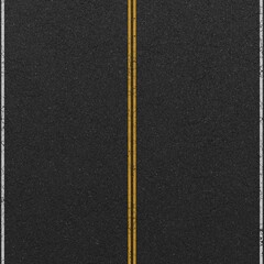 Asphalt road surface with double yellow centerline vertical view. 3D rendering illustration © Cgnomad