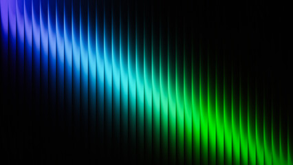 Vibrant abstract digital art with gradient waves of blue and green hues on a dark background creating a dynamic and visually striking composition with a sense of movement and depth © Muin