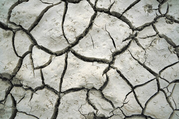 Cracked and dried mud in an empty dam, climate change image