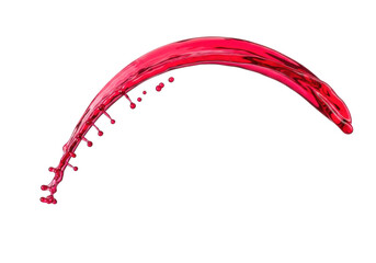 Vibrant ruby-red berry juice dynamically frozen mid-air in an energetic arc with scattered translucent droplets on a transparent studio background, concept of refreshing vitality