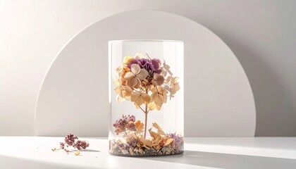 美しいドライフラワーが入ったディスプレイ