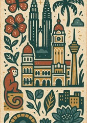 Vibrant Kuala Lumpur cityscape illustration