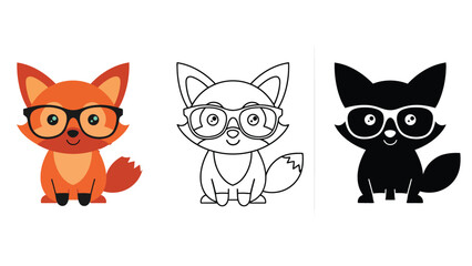 Fototapeta premium A colorful illustration of a fox wearing glasses in different styles and colors
