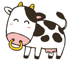 かわいい牛（ホルスタイン牛）のイラスト。白背景にベクターイラスト。
