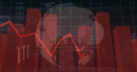 Animation of financial data and graphs over rotating globe - Powered by Adobe