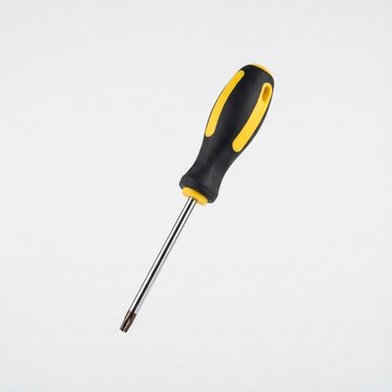 Yellow and black torx screwdriver on white background