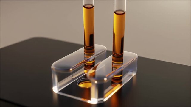 Transparent microfluidic chip on a sleek black platform in motion