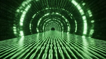 A mesmerizing and immersive journey through a futuristic digital data tunnel illuminated by vibrant green glowing binary code symbolizing advanced technology highspeed internet and the intricate path. - Powered by Adobe
