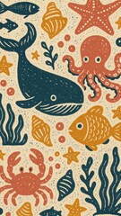 Naklejka premium Colorful ocean-themed marine mobile wallpaper