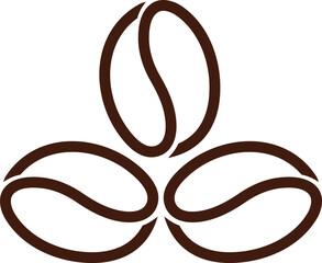 Three stylized brown coffee beans arranged in a circular pattern on a white background food
