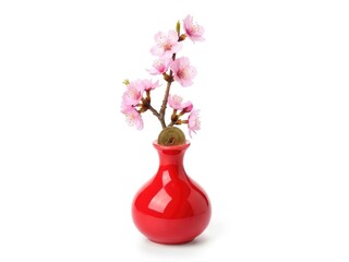 Luner Red vase with cherry blossoms and coin