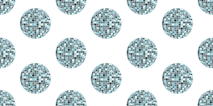 Realistic disco ball seamless pattern isolated white background, Perfect disco ball seamless pattern for holiday birthday wrapping paper wallapper print wall decor