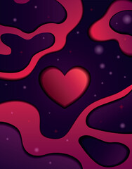 Neon layered heart background in dark purple and red paper-cut style