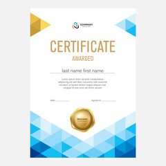 Certificate design, creative geometric background with triangles, award diploma template, certificate.