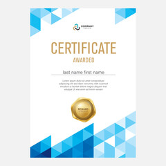 Certificate design, creative geometric background with triangles, award diploma template, certificate.