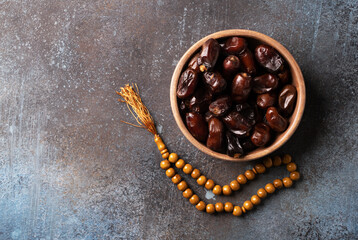 Ramadan Kareem background with dates, cashews and pistachios
