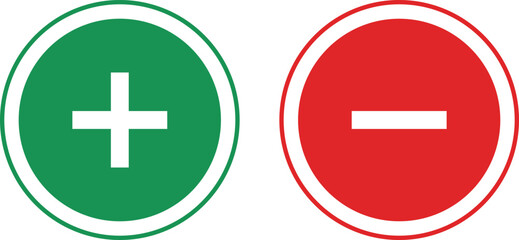Fototapeta premium Green circle with white plus sign next to red circle with white minus sign