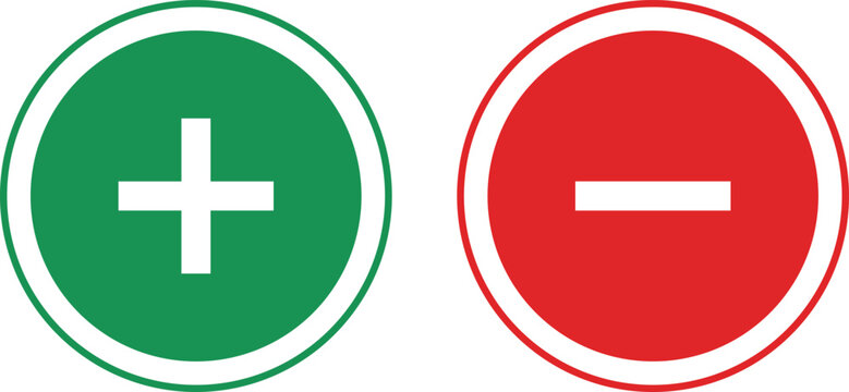 Green circle with white plus sign next to red circle with white minus sign
