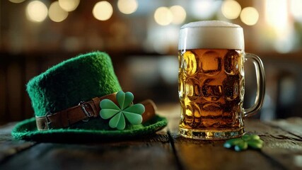 Colorful beer celebrates Irish heritage and tradition with festive green brew.