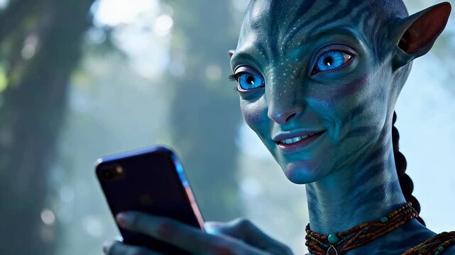 Avatar alien using smartphone