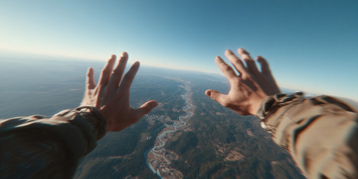 A skydiver's perspective: Experiencing the thrill of freefall. The image showcases the adrenaline-pumping experience of a skydiver in freefall.