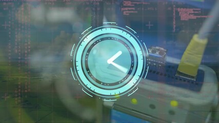 Animation of data processing and clock moving over router - Powered by Adobe