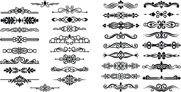 An intricate collection of decorative calligraphic page dividers and elegant flourish elements for design projects