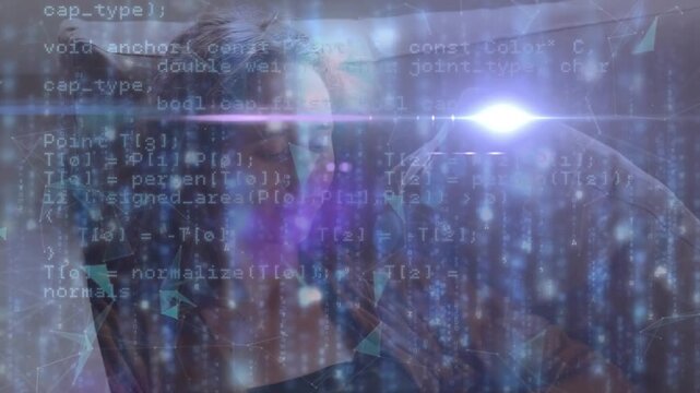 Animation of financial data processing over businessman unk