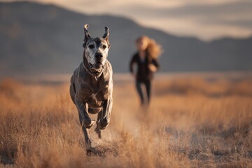 Dog Running in Field with Person