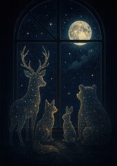 Obraz premium Celestial animals under moonlight.