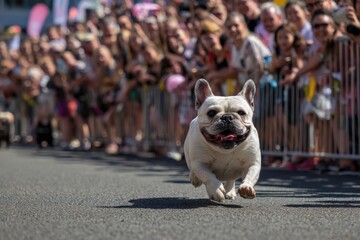 Dog Running in Front of Crowd