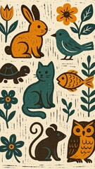 Obraz premium Whimsical animals in nature mobile wallpaper