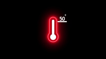 Neon Medical thermometer icon animation. Thats indicates weather temperature 50 degree  increse or decline. Thermometer equipment showing hot or cold weather. Alpha channel