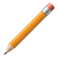 A yellow pencil with a red eraser on top isolated on transparent background for writing and drawing purposes in office and school supplies
