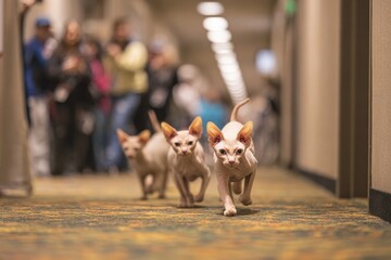 Cats Walking Down a Hallway