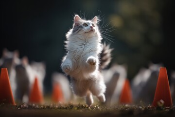 Cat Jumping Over Cones