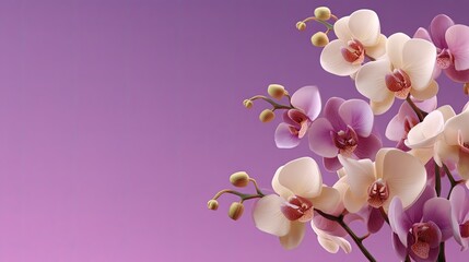 Fototapeta premium Beautiful Orchid Flowers on Soft Purple Background for Use in Design, Marketing, and Decoration Projects, Evoking Elegance and Serenity