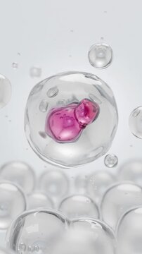 Abstract stem cell and exosome serum on water droplets 3D animation vertical video