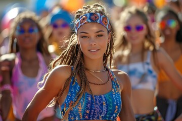 selective focus on energetic dancers showcasing freestyle moves on city streets