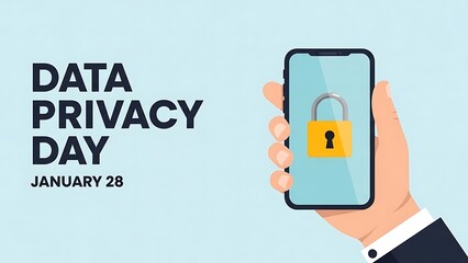 Data Privacy Day January 28th Secure Mobile Phone with Padlock.