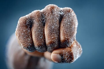 Frost-Covered Fist Symbolizing Strength and Resilience