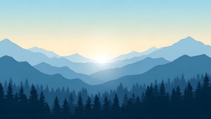 Obraz premium Atmospheric sunrise view of a misty mountain landscape with snow peaks and pine tree forests under a cloudy morning sky in the winter Alps