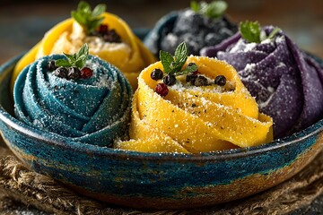 Gourmet Artisanal Pasta Roses with Vibrant Colors and Fresh Herbs for Culinary Design