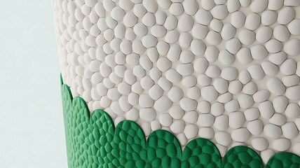 Close-up of White Pebble Texture with Green Scalloped Border background
