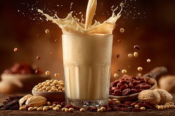 Delicious and Nutritious Soy Milk Splash with Nuts and Seeds for Healthy Living