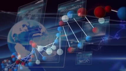 Animation of dna strand and globe over science data processing - Powered by Adobe