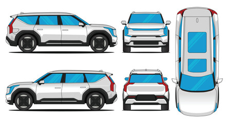 SUV Crossover car vector. EV car mockup vector, including side, front, rear and top views. © Deden Irfandi